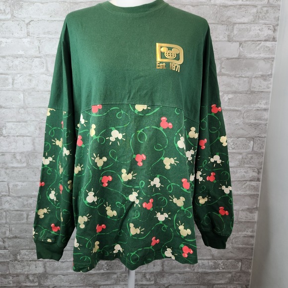 Disney Tops - Disney Spirit Jersey 2024  Green Gold Holiday Mickey Lights Oversized Medium